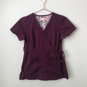 Koi By Kathy Peterson Katelyn Mock Wrap Top scrub plum purple Style 137